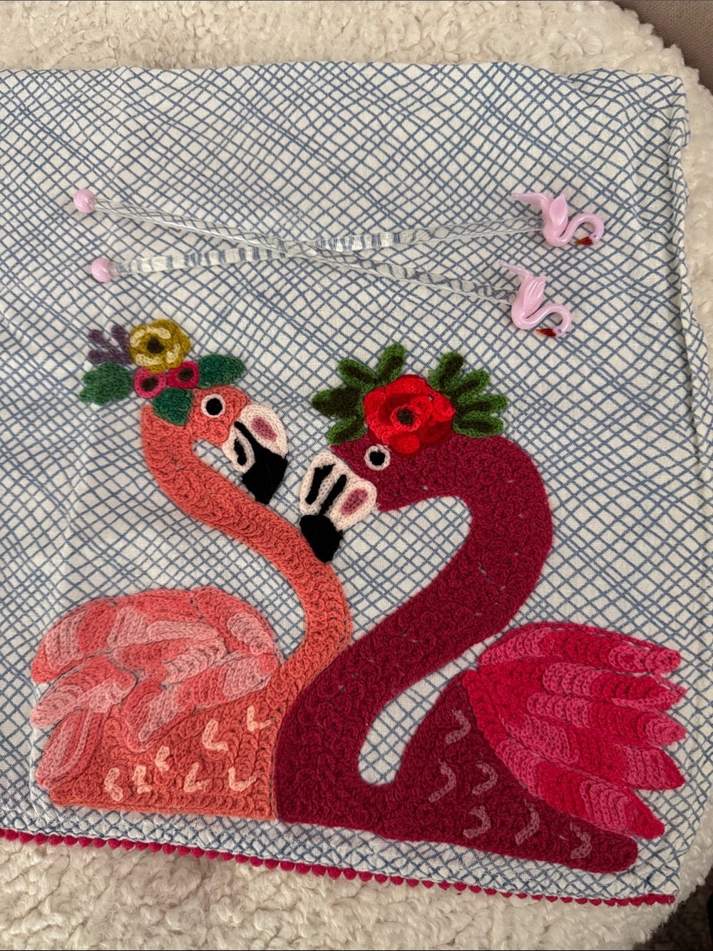 Karma Living Flamingo Dish Towel & 2 Anthropologie Glass Flamingo Swizzle Sticks